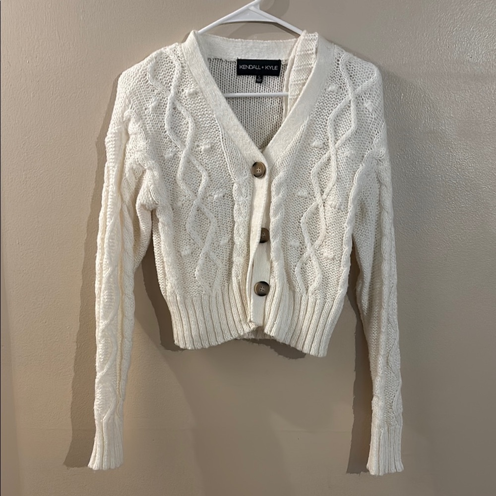 Cream Cable Knit Cardigan Sweater with knit cami
